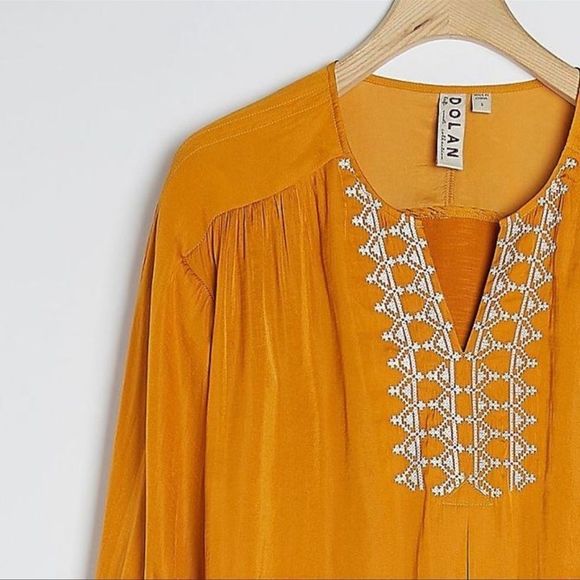 NWT Anthropologie Dolan Left Coast Alvia Peasant Top in Goldenrod Size XS - Picture 8 of 12